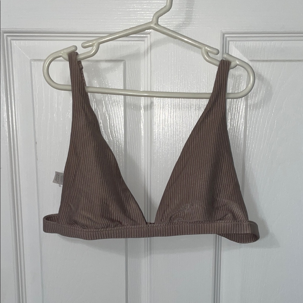 aerie Taupe Ribbed Bikini Top